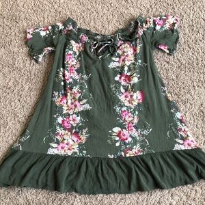 Olive green floral T-shirt